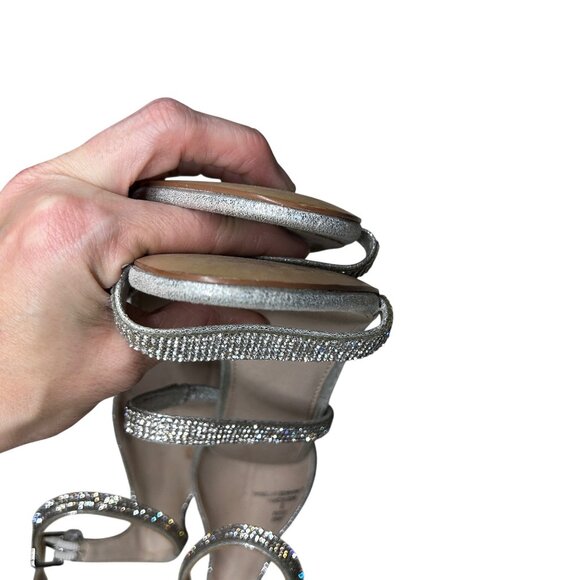 Michael Kors Silver Rhinestone Strappy High Heel Sandals Women's 6 KORS-6 - Picture 6 of 8